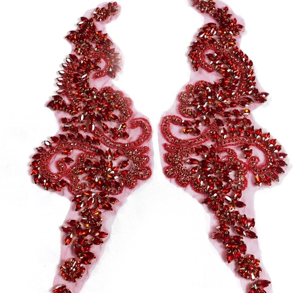 NWOT Shiny Rhinestone Pair Applique Patch for Prom Dress Belt Arts Crafts Sewing - Picture 1 of 10